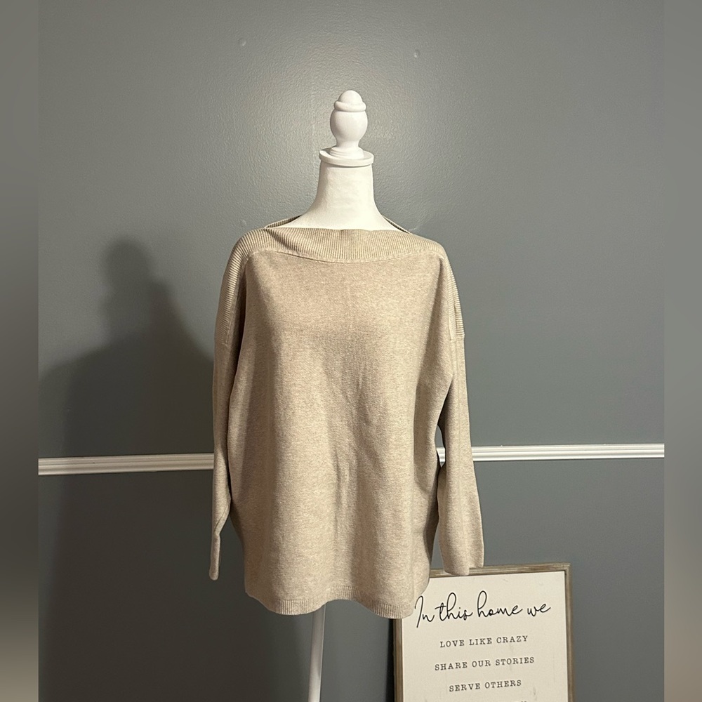 J. Jill Boatneck Long Sleeve Boxy Cut Cozy Sweater Top Soft Mink Color Size 2X
